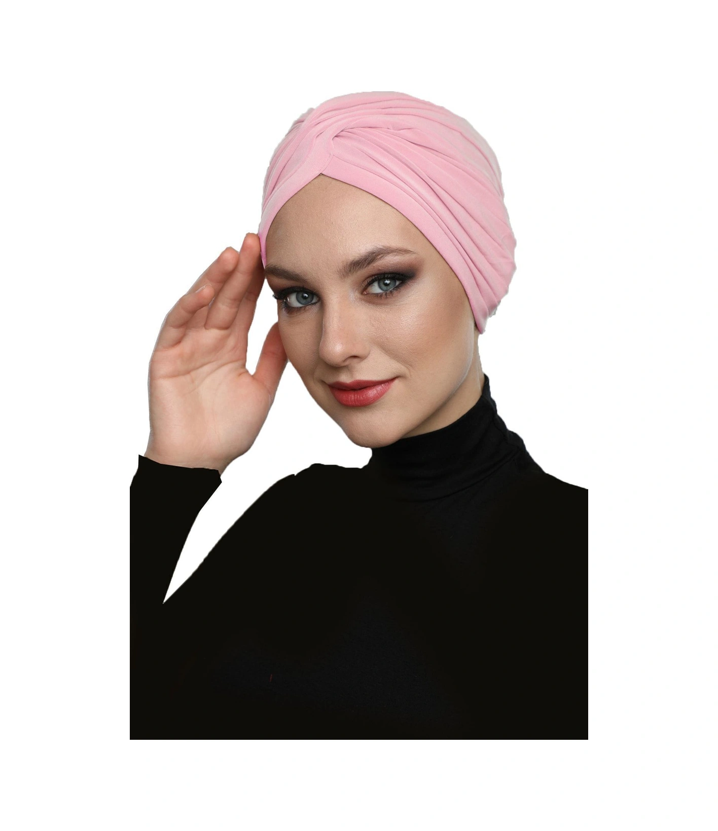 Çapraz W Nervürlü Ensesi Bantlı Pudra Hazır Türban Tesettür Havuz Bonesi Pudra