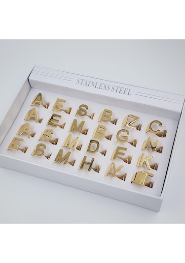 Çelik Gold Düz Kesim Harf Yüzük -z Harfi- Ayarlı Ölçü-1901 Altın