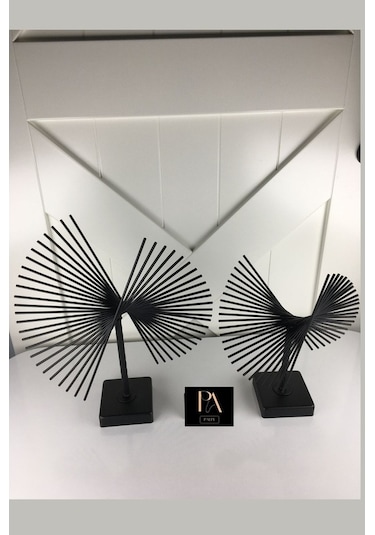 Ganzhoushop Siyah Salon Ve Ofis Dekorasyonu İçin Metal Obje Biblo Aksesuar 2'li Set, Şık Ve Modern Tasarım