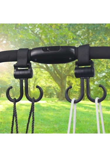 Mcg 2li Bebek Arabasına Uyumlu Cırtlı Eşya Taşıma Aparatı 360 Derece Dönebilen Plastik Kanca Renkli