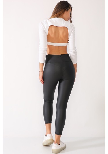 Dar Kalıp Kışlık Şardonlu Siyah Mat Deri Tayt 001