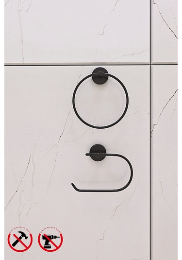 Alper Banyo Lotus Siyah 2'li Banyo Seti - Yuvarlak Havluluk Açık Kağıtlık Siyah