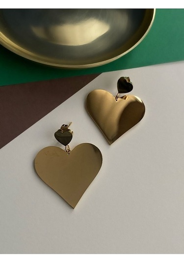 Sallantılı Kalp Çelik Kararmaz Küpe Çifti Altın