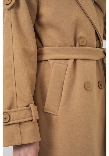 Kadın Kuşaklı Kaşe Kaban 9161 - Hardal Hardal