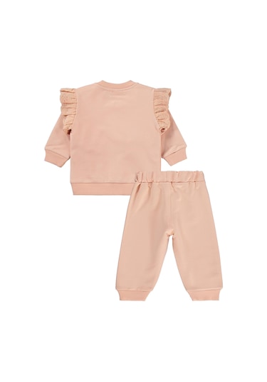 Civil Baby Çiçek Nakışlı Hırkalı 6-18 Ay Takım - Pudra