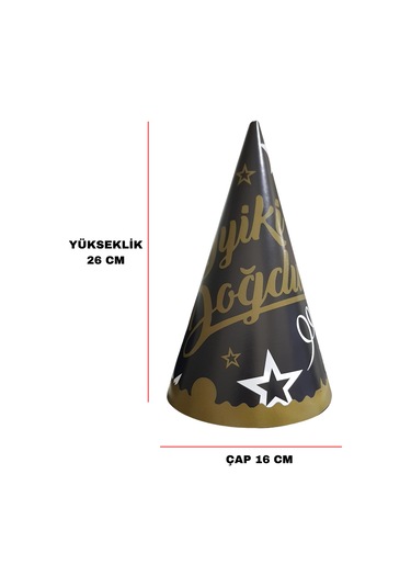 İyiki Doğdun Temalı Siyah Karton Parti Şapkası 8 Adet Tüm Yaşlar