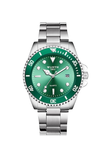 Yunboo Wlısth S526 Erkek情侣石英手表 - Yeşil Gümüş Kordon, Takvim, Gece Görünürlüğü, 30m Su Geçirmez, Tek Yönlü Döner Çember, Kadınlarla Eşleşir Çok Renkli