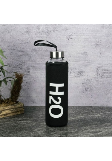 Tohana H2o Peluş Kılıflı Cam Matara - Siyah / Şeffaf - 600 Ml Siyah / Şeffaf