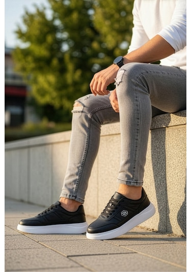 Daxtors D07003 Günlük Ortopedik Erkek Sneaker Spor Ayakkabı Siyah - Beyaz