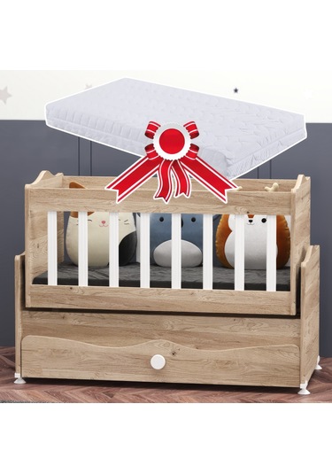 Garaj Home İnci Çekmeceli Anne Yanı Beşik + Yatak - Meşe Beyaz