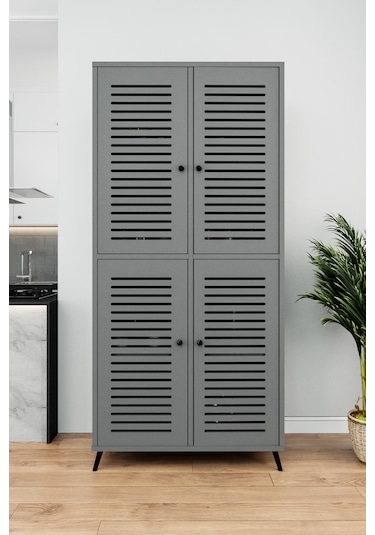 Enwood Deneb Mdf Gri 4 Kapaklı Panjur Kapak Ahşap Ayaklı Kiler