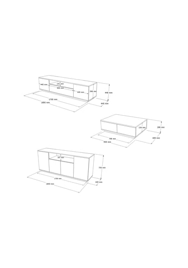 Robin Home Loft Tv Ünitesi Orta Sehpa Konsol 3'Lü Set Çam-Beyaz