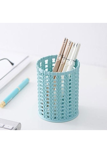 Yaratıcı Rattan Plastik Kalem Tutucu Içi Boş Kutular Öğrenci Masaüstü Ofis Kırtasiye Kova Kalem Bej