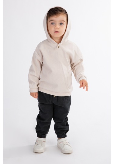 Erkek Çocuk Kapşonlu Selanik-gabardin Kumaş Alt Üst Takım Gri