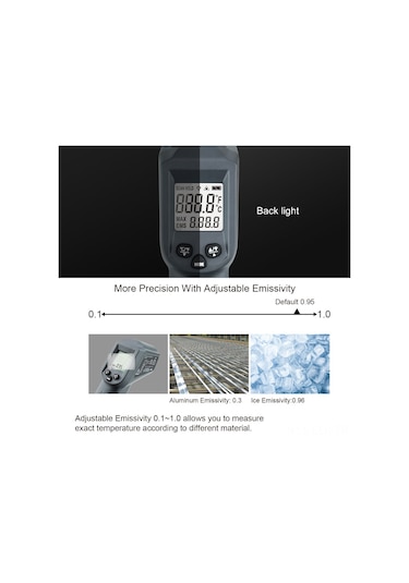 Xindoker "pratik Kızılötesi Termometre: Lcd Ekranlı, Arka Işıklı, Tek Elle Kullanım, -50 C'den 550 C'ye Ölçüm"