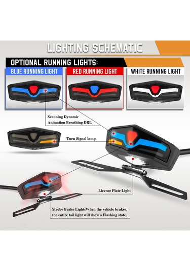 Xindoker Motosiklet Led Arka Feneri: Tümleşik Sinyal Ve Plaka Işığı, Dinamik Solunum Geçiş Işığı İle Evrensel Katlanabilir Plaka Tutucu - Mavi Xindoker Motosiklet Led Arka Feneri: Tümleşik Sinyal Ve Plaka Işığı, Dinamik Solunum Geçiş Işığı İle Evrensel Katlanabilir Plaka Tutucu - Mavi