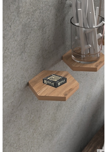 Duvar Rafı Dekoratif 3 Adet Çiçeklik Altıgen Ceviz