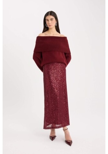 DeFacto A Kesim Normal Bel Payetli Kumaş Maxi Etek E2440AX24WNBR468 Bordo