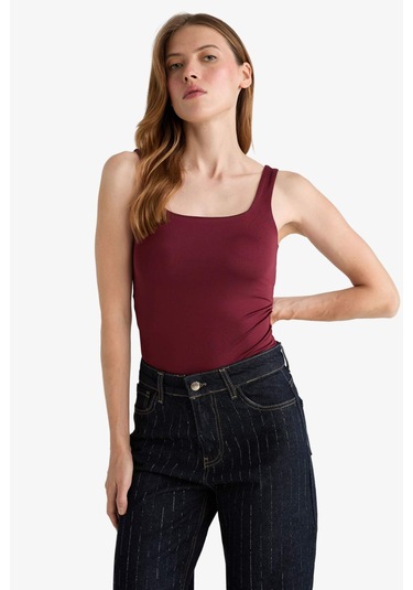 Defacto Kare Yaka Askılı Çıtçıtlı Body F8245ax25aubr115 Bordo-br115