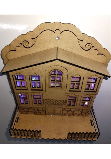 Işıklı Dekoratif Ahşap Ev Model Duvar Anahtarlık Askılık Kahverengi