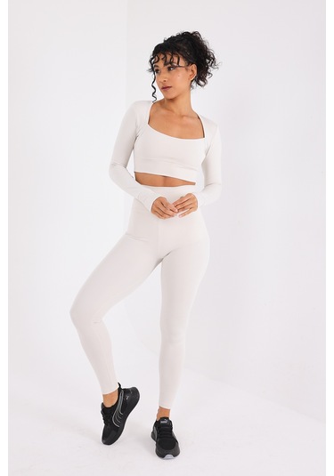 Scorp Eclipse Kadın Yüksek Bel Fitness Spor Tayt Bej STANDART