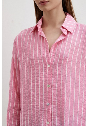 Çizgi Desenli Gömlek Pembe Pembe