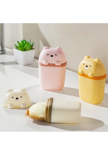 Oldfriend Pembe Sevimli Ayı Sabunluğı Yumuşak Astarlı Su Geçirmez Seyahat Saklama Kutusu pembe