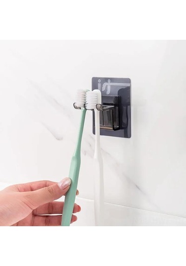 Honmex Banyo Fırça Tutucu Seti, Plastik Materyal, 2 Adet, Otomatik Yapışkan Montaj, Sıcaklık Ve Suya Dayanıklı Gri