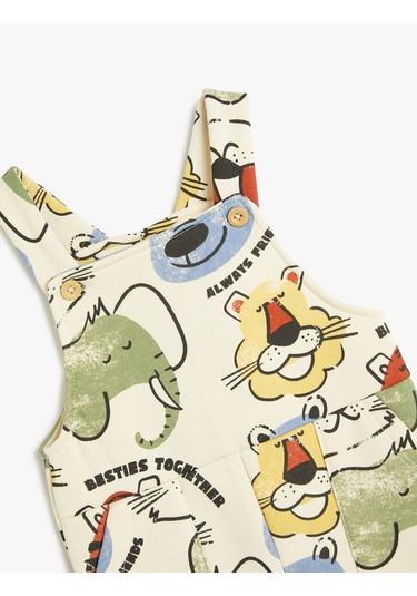 Koton Askılı Uzun Tulum Salopet Hayvanlar Baskı Detaylı Şardonlu Ekru Desenli 5wmb10263tk Ekru