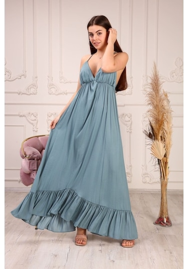 Aymeravm - Örgü Askılı Büzgülü Kadın Elbise - Knz1228Ga