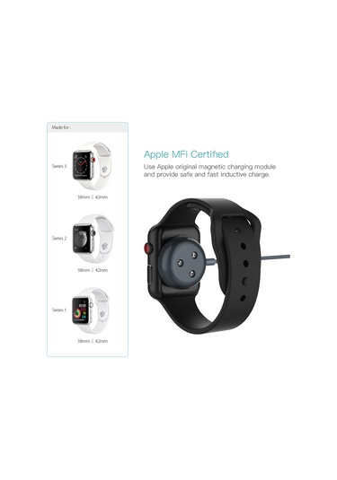 Springsun İos Watch Uyumlu Seri 1/2/3 İçin Mfi Onaylı Manyetik Şarj Kablosu - 1 Metre Nilon Örgü, Çinko Alaşımlı Kasa, Çizik Koruyucu, Gri