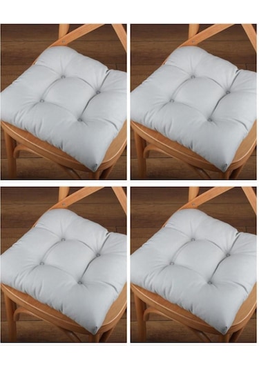 Altınpamuk Altınpamuk 4'Lü Lüx Pofidik Gri Sandalye Minderi Özel Dikişli Bağ