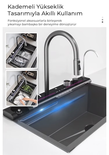 Robo Dijital Akıllı Eviye Seti Koyu Gri