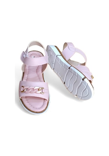 Kız Çocuk Kolay Cırt Cırt Bağlamalı Yumuşak Ortopedik Düz Taban Yazlık Sandalet Pudra Renk 001