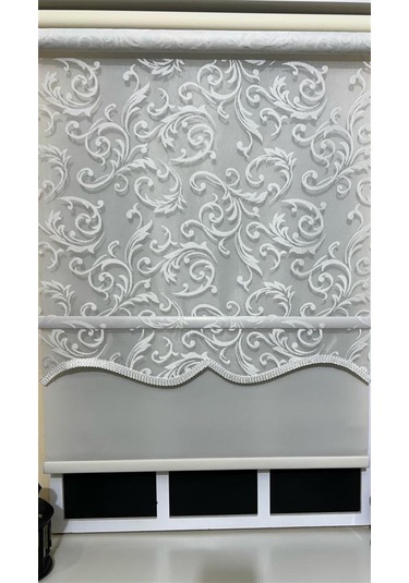 Çift Mekanizmalı Ekru Beyaz Tül Perde Ve Ekru Stor Perde Stb45251-v01 Ekru