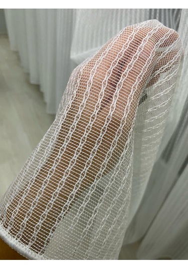 4042 Gümüş Simli Desenli Modern Ekru Tül Perde 1/2,5 Orta Normal Pileli Ekru-gümüş