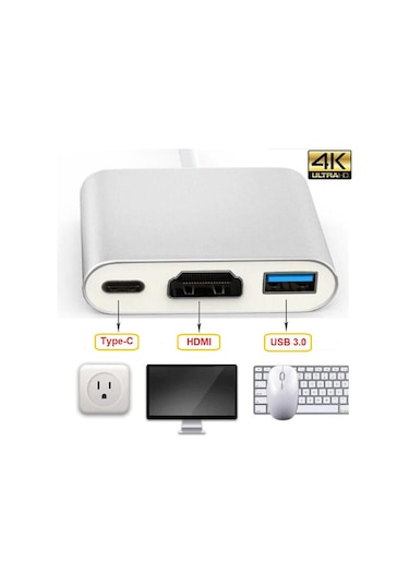 Usb 3.1 Type C To Hdmı Usb 3.0 4962P Çevirici Dönüştürücü Adaptor