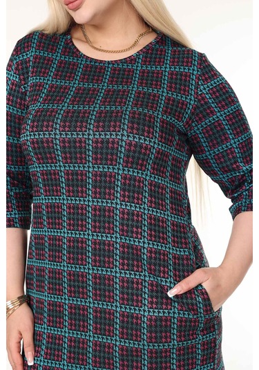 Çift Cepli Kışlık Büyük Beden Esnek Elbise 1a-2633 Desenli