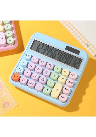 Singree Mekanik Hesap Makinesi 12 Basamak Büyük Lcd Ekran Yuvarlak Tuşlar 15 Eğimli Ekran Şeker Renkli Çift Güç Ofis Okul Ev Çocuk Öğrenci Muhasebeci Mavi