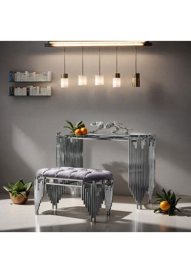 Ekgconcept Piyano Model Dresuar Ve Puf Paslanmaz Kararmaz Ultra Lüx Kaplama Gri