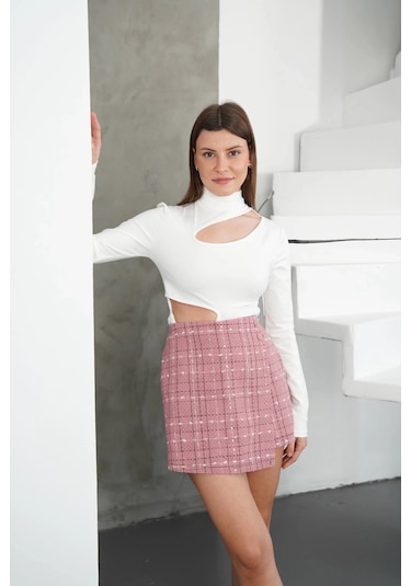Defymoda İki Düğmeli Şort Etek Pembe H26414 Pembe