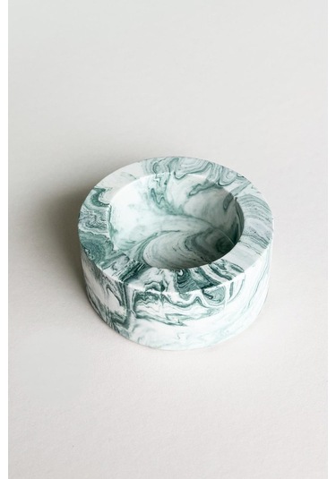 El Yapımı Mermer Desenli Yeşil Beton Tealight Mumluk Minimal Dekoratif Mumluk 3 Adet Yeşil