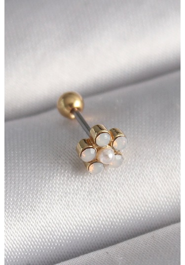 Bfs 316l Çelik Gold Renk Zirkon Taşlı Çiçek Model Tragus Piercing Çok Renkli