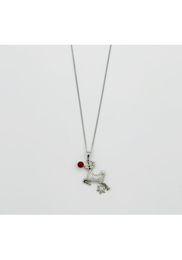 White Gold Plated Happy Deer Kolye Silver