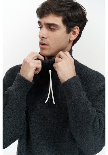 Zane Fermuar Detay Antrasit Erkek Triko Kazak Antrasit