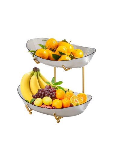 Reedark İki Katlı Akrilik Meyve Sepeti, Şık Çerez Ve Tatlı Tepsisi, Gri Renk, Ev Ve Otantik Dekorasyon İçin Gri