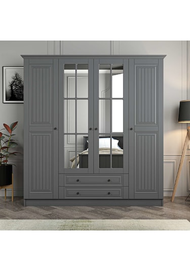Kale 4 Kapaklı 2ç Taçlı Dolap Mebran İlkbahar Antrasit 210cm Antrasit
