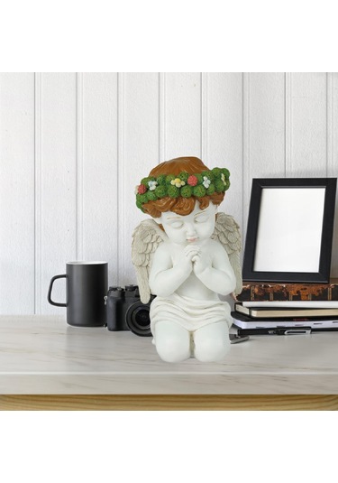 Homyl Giriş Rafı Bahçesi Için Dekoratif Dua Eden Melek Çocuk 19cmx10,7cm