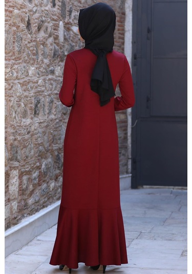 Azra Tesettür Elbise Bordo Bordo