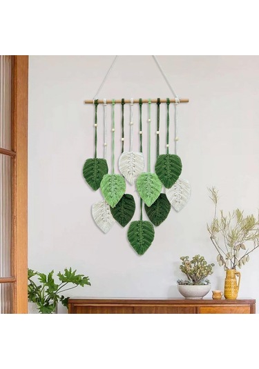 Homyl Makrome Duvar Asılı Bohem Dokuma Goblen Şık Yeşil